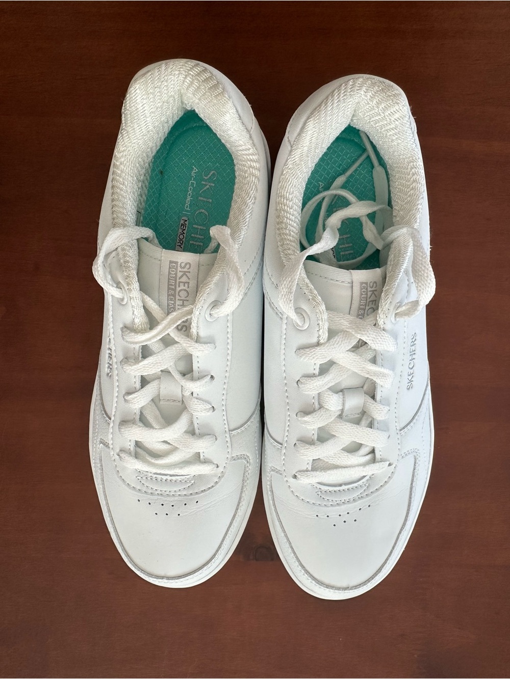 Skechers White Women's Lace-Up Sneakers with Teal Insole